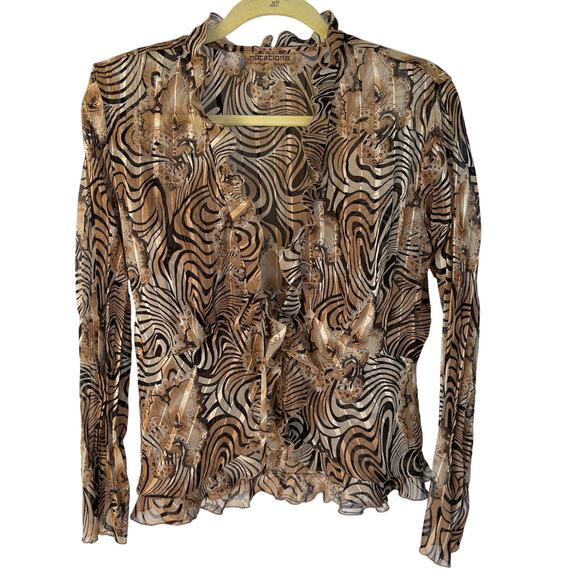 Y2K Hippie Neutral Sheer Blouse Whimsygoth Party Fall Psychedelic Ruffle Medium - Picture 1 of 7